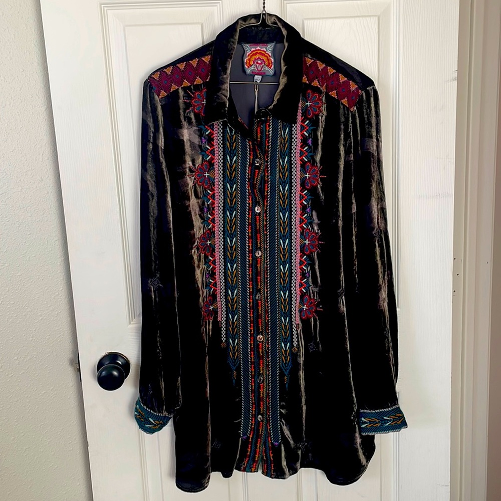 JOHNNY WAS Shanelle Velvet Shirt Tunic NEW WITH TAGS!! $310 Retail LARGE